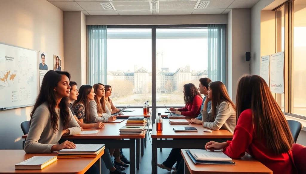 Istanbul Medipol University apply scene showing diverse students engaged in learning in a modern classroom.