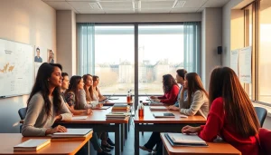 Istanbul Medipol University apply scene showing diverse students engaged in learning in a modern classroom.