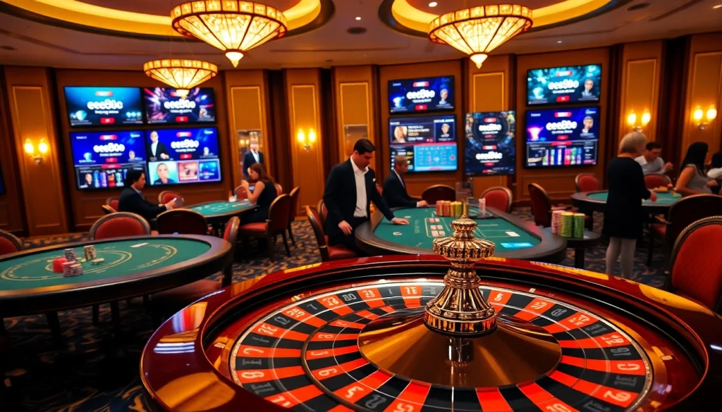 Experience thrilling gameplay at ee88e casino with vibrant roulette tables and cheerful players.