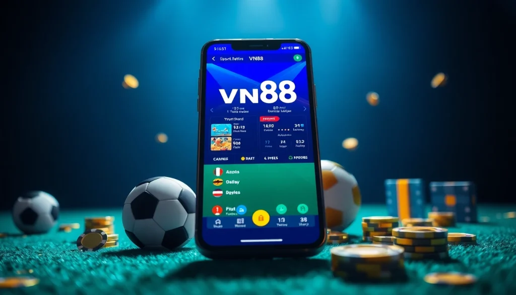 VN88 online gambling platform displayed on smartphone showing sports betting interface.