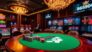 Winning at the 98win casino with vibrant poker chips and high-stakes games.