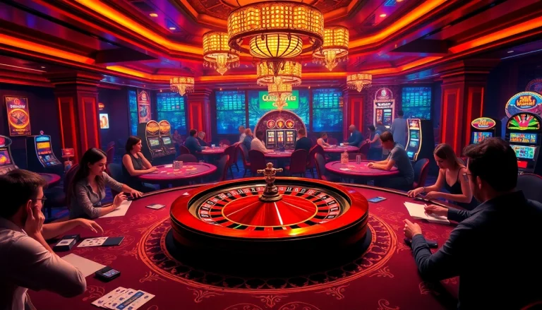 Gamblers enjoying high-stakes excitement at a luxurious casino table, representing 5z7776 com.