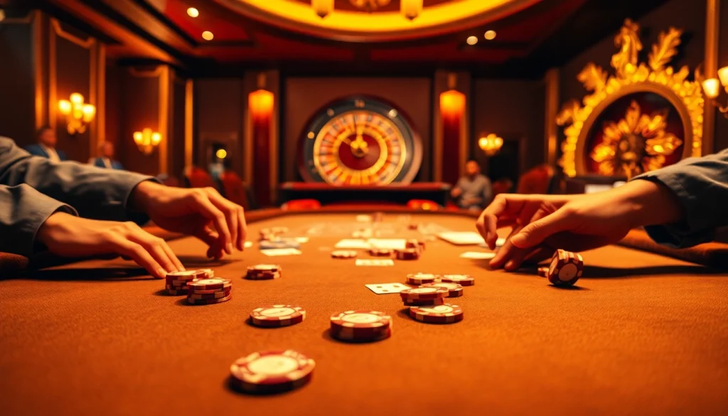 Experience high-stakes excitement at https://789club.quest/ with vibrant poker action at a luxurious casino table.