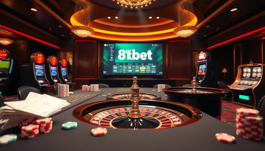 Experience the excitement of online gaming with 8kbet's vibrant casino interface and classic gaming elements.