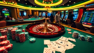 Experience the thrill of gambling at https://az888.futbol with a vibrant casino table showcasing poker chips and cards.