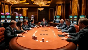 Players enjoying high-stakes poker at SV66, immersed in a luxurious casino atmosphere.