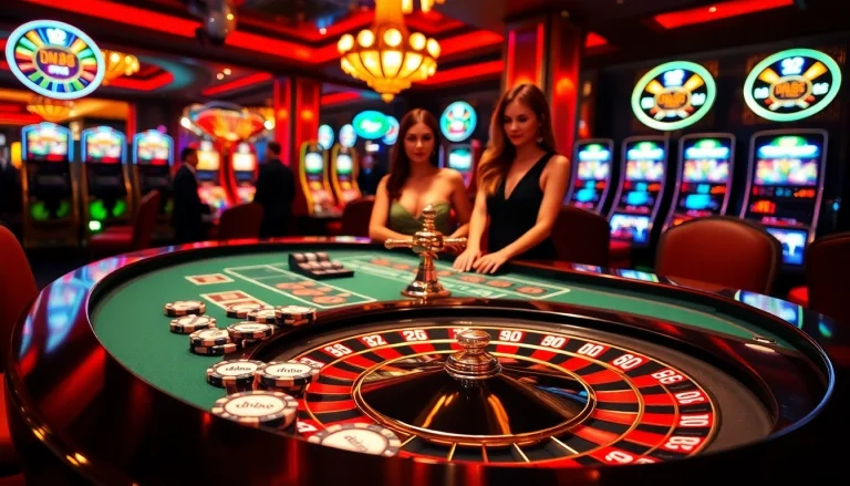Experience the excitement at dn88’s luxurious casino with a stunning roulette table and vibrant atmosphere.