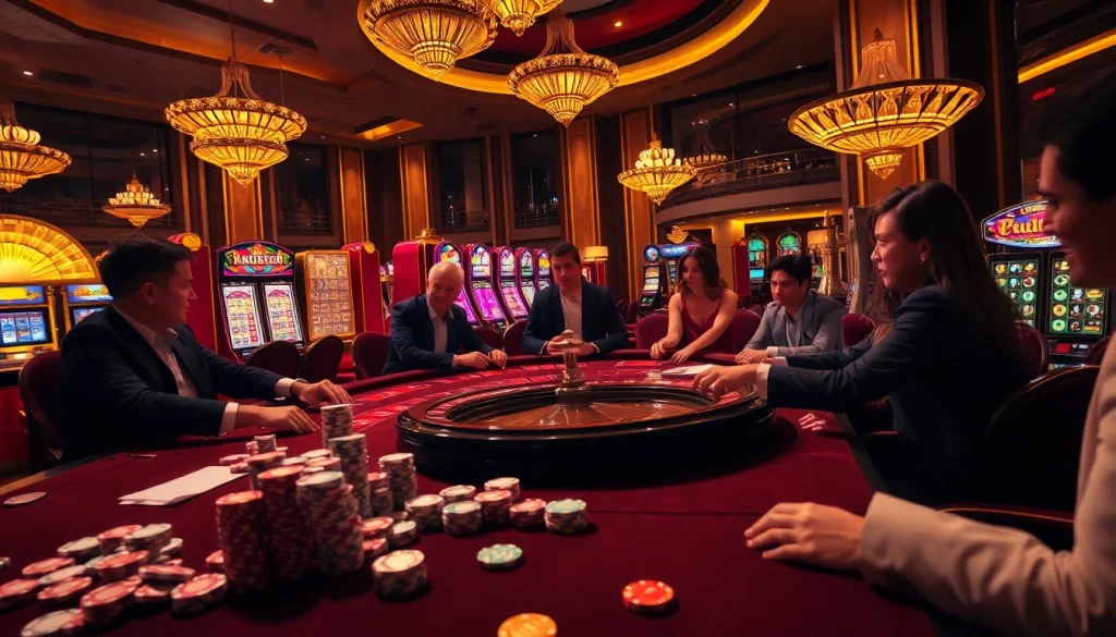 Intense gambling action at a luxurious casino table featuring ku3933-related themes with poker chips and roulette wheels.