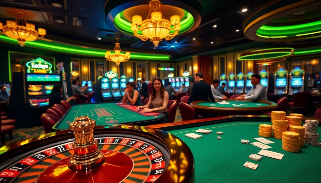 Experience the thrill of gameplay at Luckywin's vibrant casino scene with roulette and poker excitement.