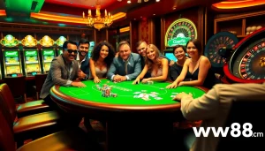 Engaged players enjoying high-stakes poker at ww88.com, showcasing excitement and strategic play.