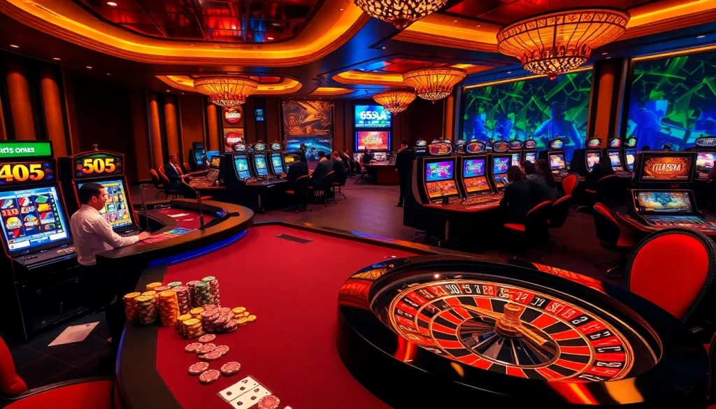 Experience the excitement of gambling at 65A with vibrant casino tables, lively slot machines, and professional dealers.