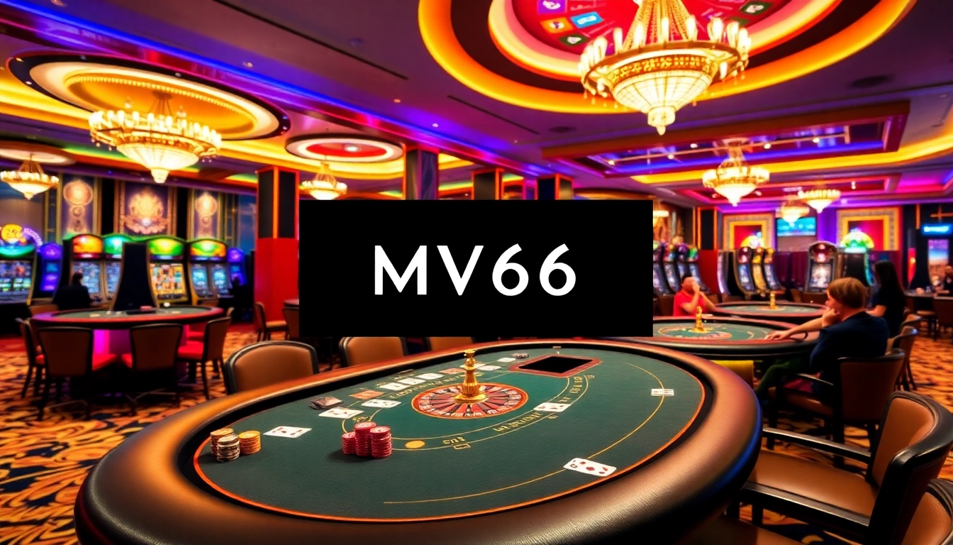Experience thrilling gameplay at MV66 casino with vibrant gaming tables and roulette wheel.