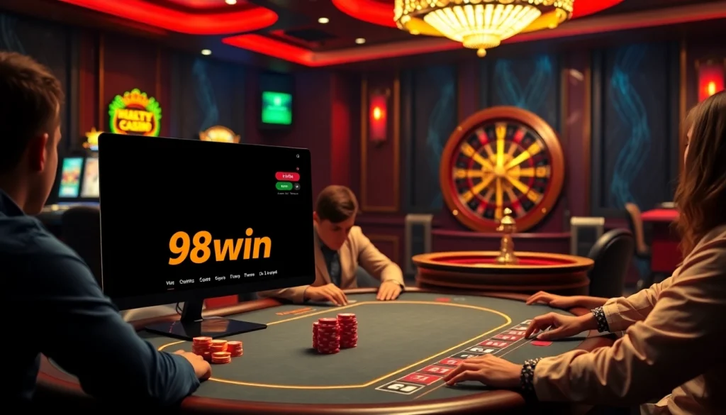 Experience the thrill of online gambling with 98win's exciting game offerings at a vibrant casino.