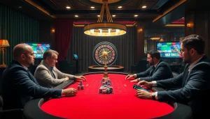 Players strategizing at a poker table in a luxurious casino environment featuring 88i elements.