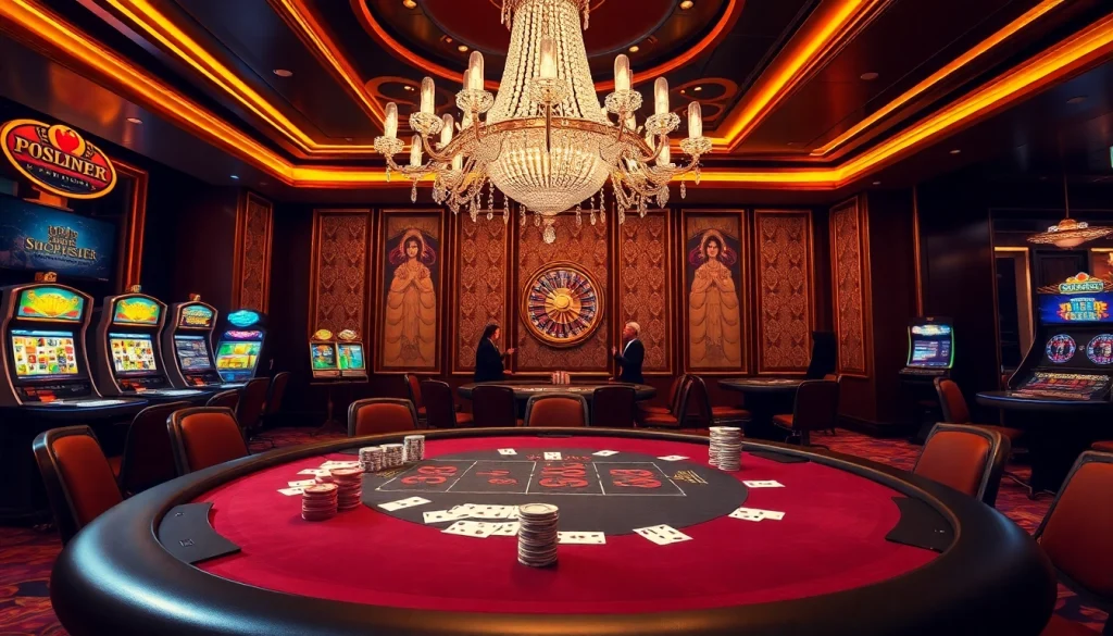 Experience thrilling gameplay at BJ388 with elegant casino tables and vibrant gambling elements.