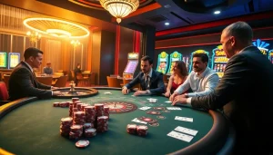 Experience the excitement of gambling with a vibrant casino scene showcasing the uk88 link.