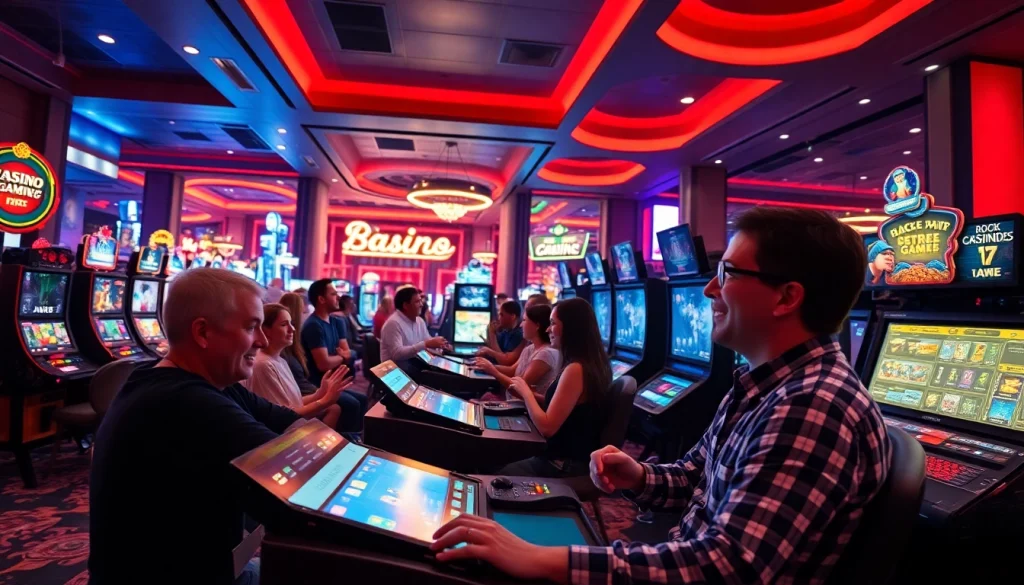 Players enjoying exciting gaming experiences on the IWIN online platform, showcasing a modern casino atmosphere.