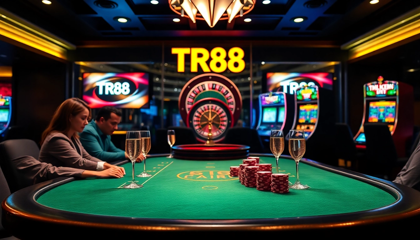 TR88 poker players engage in a thrilling game at an upscale casino table.