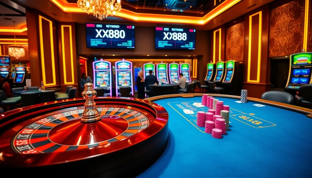 Gamble wisely at the xx88 poker table amidst vibrant casino excitement and colorful chips.