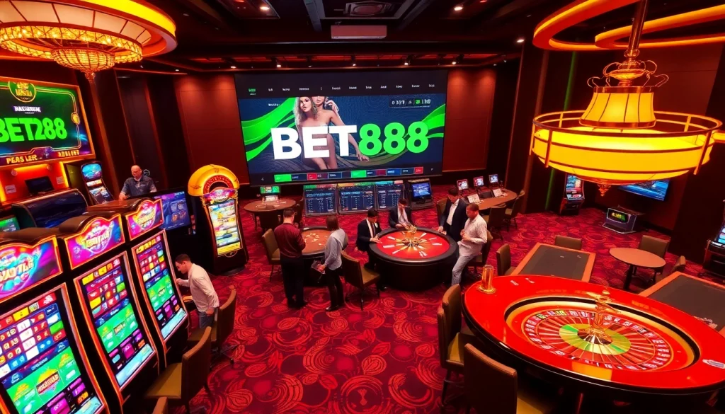 BET88 offers an exciting online gaming experience with vibrant casino visuals and dynamic betting activities.