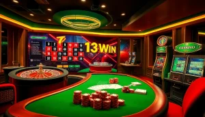 Experience the thrilling world of 13Win with vibrant casino visuals and gaming elements.