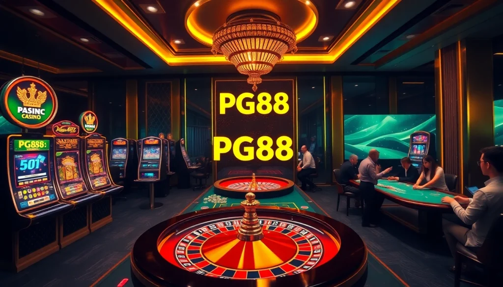 Players enjoying an exciting gaming experience at PG88 casino with vibrant slot machines.