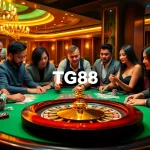 Experience the thrill of high-stakes gambling with TG88 casino chips and cards on a luxurious table.