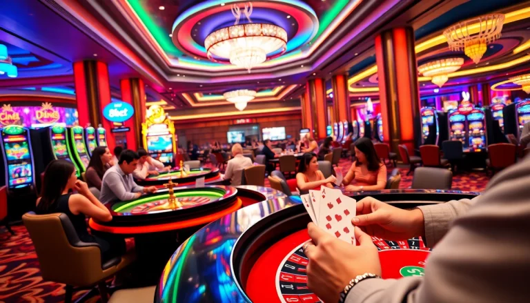 Experience thrilling gaming at 8kbet with dynamic casino scenes and engaging players.