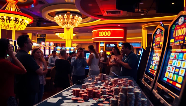 Pemain menang besar di mesin slot dengan deposit 1000 di kasino yang meriah.