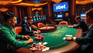 Players at a zbet table experiencing thrilling moments in high-stakes poker gaming.