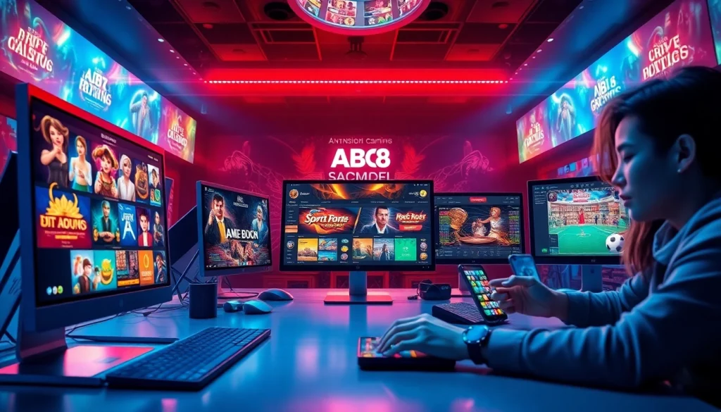ABC8 online gaming platform showcasing exciting slot games and live casino experiences.