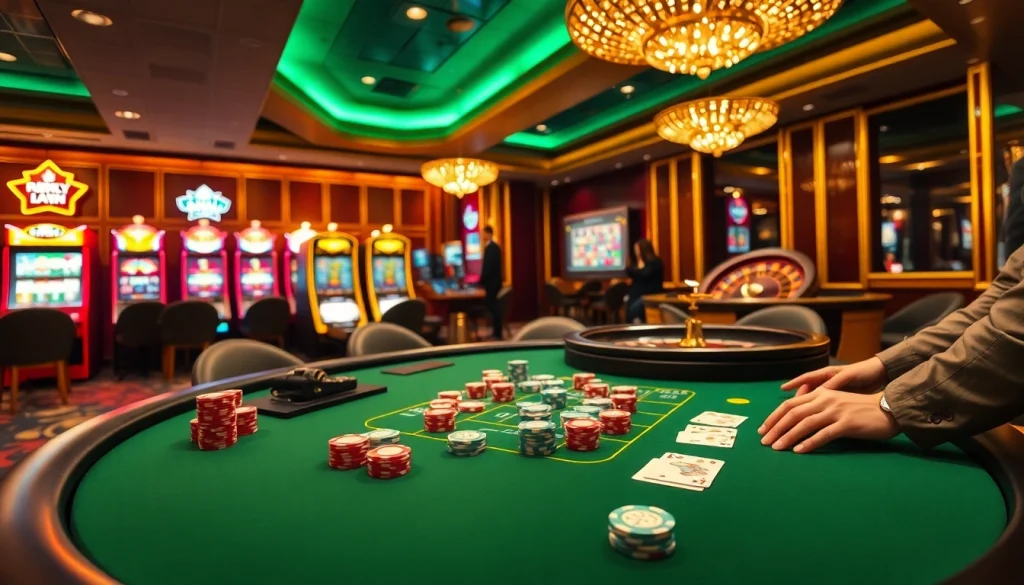 Tác giả RIKVIP inspiring gamblers at a luxurious casino poker table with vibrant chips.