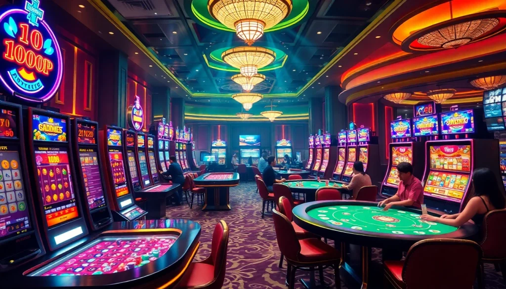 Nohu gaming excitement with vibrant slot machines and gambling tables.
