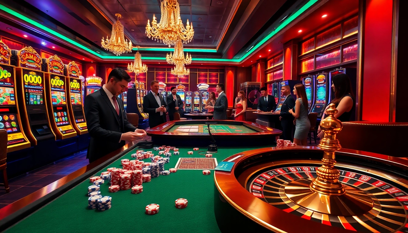 Experience the excitement of GAME GO8 with vibrant casino visuals featuring dynamic tables and slot machines.