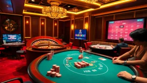 Experience high-stakes gaming at Hi88 with vibrant poker chips and engaging dealers.