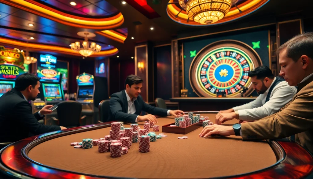High-stakes poker game at SODO Casino with vibrant chips and immersive atmosphere