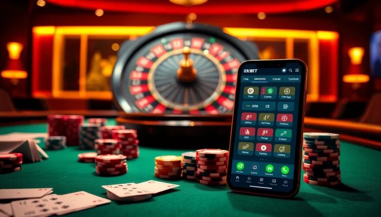Experience excitement with the 8XBET app download showcased on a vibrant casino table.