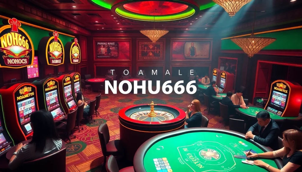 Experience the thrill of NOHU666 at a luxury casino featuring vibrant slot machines and live gaming tables.