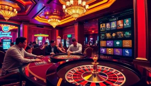 Experience the thrill of tr88 bet at a vibrant casino table with players and colorful chips.