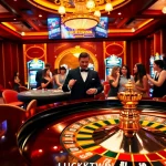 Experience the thrill of luckywin at a luxurious casino with vibrant roulette and slot machines.