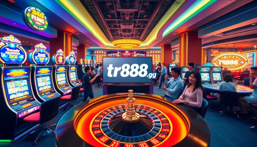 Exciting casino scene highlighting the diverse gaming options at https://tr88.gg/ with vibrant slot machines and enthusiastic players.
