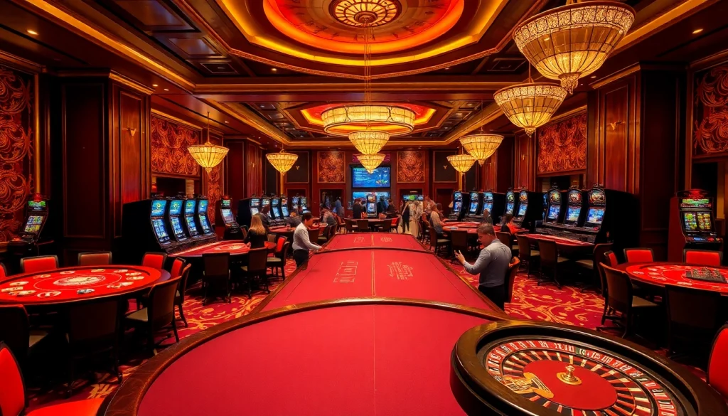 Experience the excitement of gambling at trang chủ vip66 with vibrant casino gaming tables and players engaged in thrilling action.