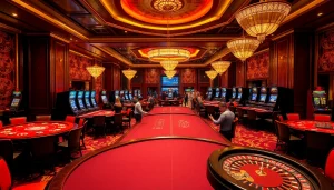 Experience the excitement of gambling at trang chủ vip66 with vibrant casino gaming tables and players engaged in thrilling action.