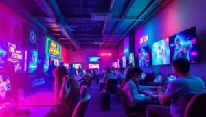 Exciting digital gaming environment with players interacting, highlighting https://okfun.uk.net/ services in a vibrant atmosphere.