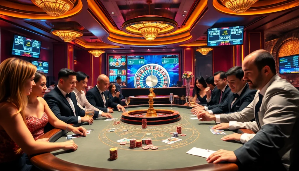 Players strategizing at a poker table in a vibrant casino inspired by https://88vv.media/.