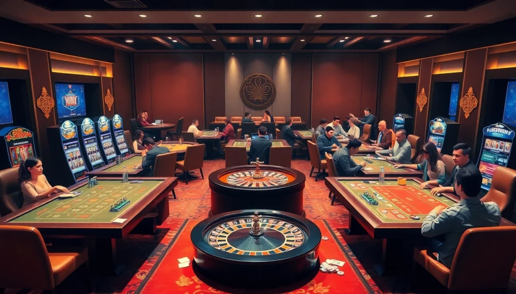 Experience the excitement of gambling at Trang chủ Haywin, featuring vibrant casino tables and lively players.