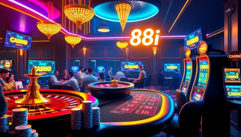 Engage with the thrilling link 88i at a luxurious online casino featuring vibrant tables and slot machines.