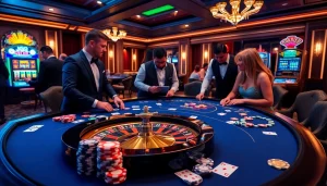 Engage in thrilling gameplay at the j88 casino table surrounded by vibrant poker chips and elegant roulette wheels.