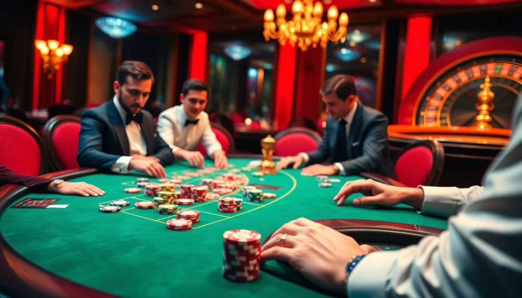 Engage in a thrilling poker game scene emphasizing kp88, featuring intense players and vibrant chips.