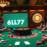 Players excitedly engage in blackjack with vibrant chips and the 6L777 logo subtly in the background.